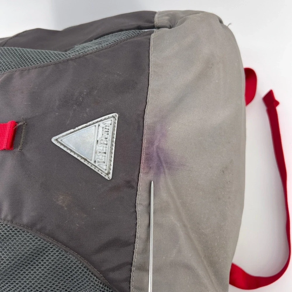 LL Bean‎ Backpack Gray Red Nylon Mesh Outdoor School Travel Bag